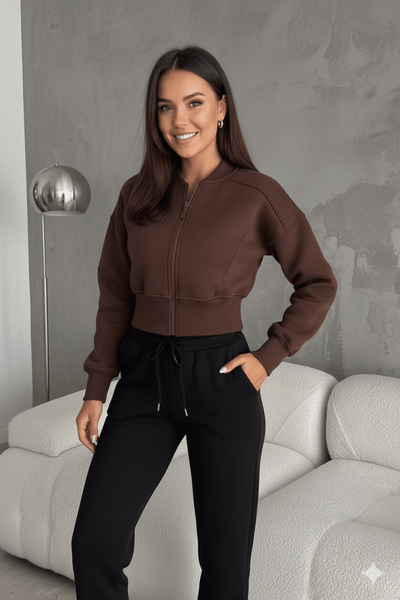 cemo Women's Zippered Fit Cropped Sweatshirt – Sporty & Urban Style