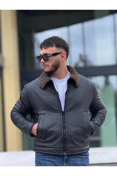 KINGAF Men's Full Fur Leather