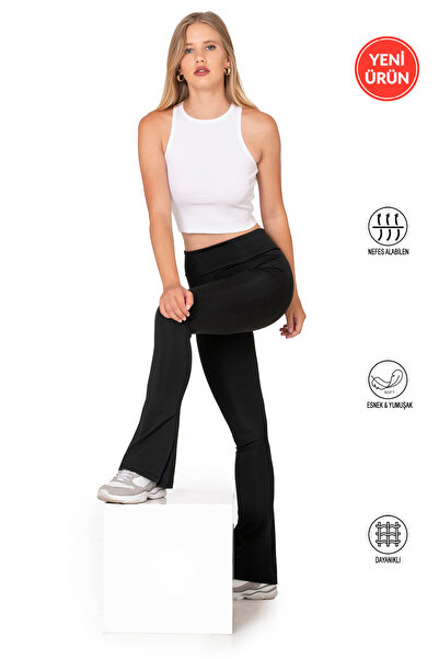 ÖZKAN underwear Özkan 27743 Women's Interlock Fabric L Stretch Fabric t Shaping / Sculpting High Waist Y Slit I Flared Zun Leggings