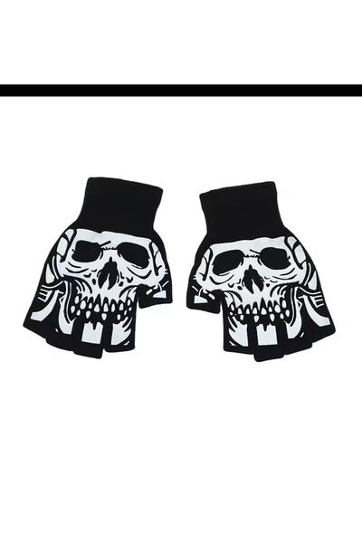Arescollection чорні бавовняні рукавички з відрізаними пальцями та принтом черепа