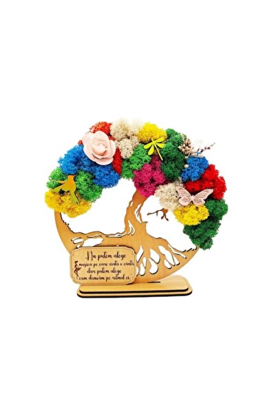 OEM Cadou Copacul Vietii, cu licheni stabilizati, din lemn bej, „Mesaj inspir...