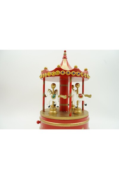 Flippy Christmas decorated music box, Rotating carousel, Red, Wooden, Indoor,