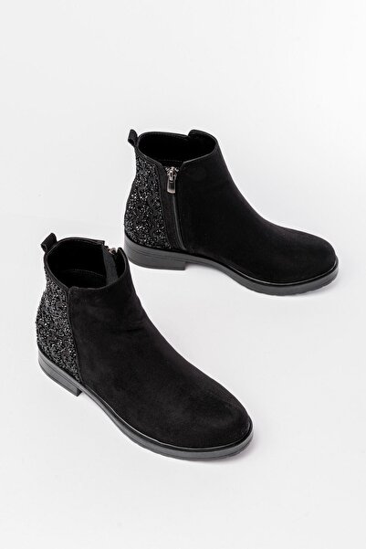 Aymood 165-212 Siyah Süet Taş Aksesuarlı Fermuarlı Günlük Kadın Bot