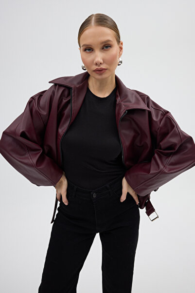 Jaglion Luvren Zr Oversized Bomber Belted Leather Jacket