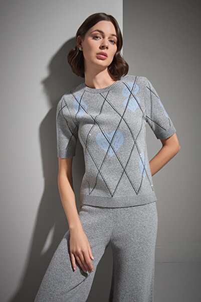 JOIN US Πλεκτό πουλόβερ με σχέδιο μπακλαβά με τύπωμα γκρι