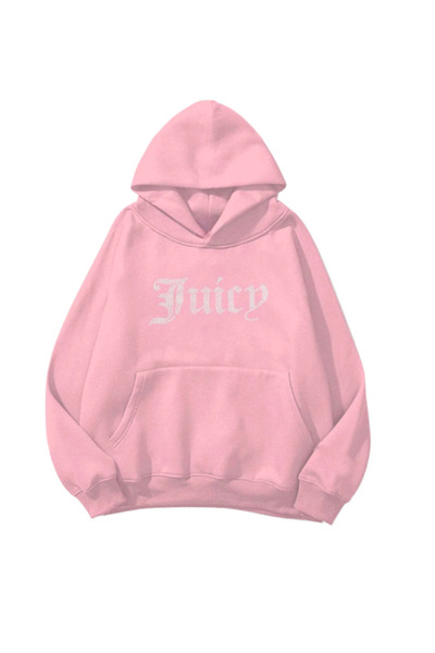 MOONBULL Women's Juicy Stone Printed Oversized Kangaroo Pocket Hooded Sweatshirt