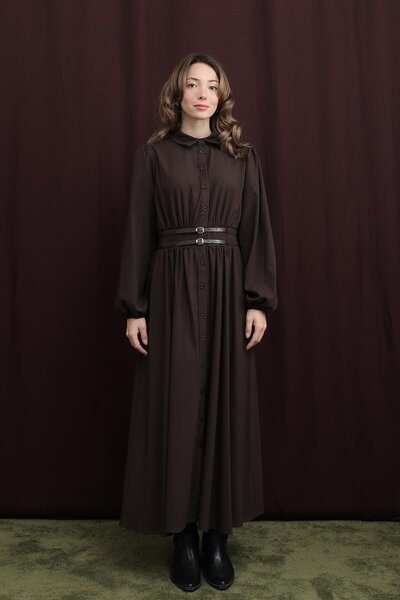 Loreen Women's Double Belted Dress - 20700Elb - Brown