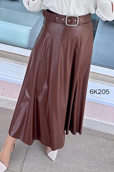 İnce Topuk Belted Leather Skirt 6K205