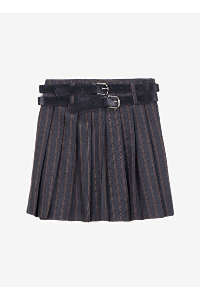 People By Fabrika Yüksek Bel Koyu Gri Kadın Piliseli Mini Etek PBF5WL-ETK5107