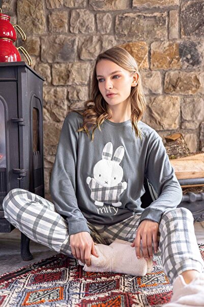 Aydoğan Women's Thermal Long Sleeve Pajamas Set 30062 Gray