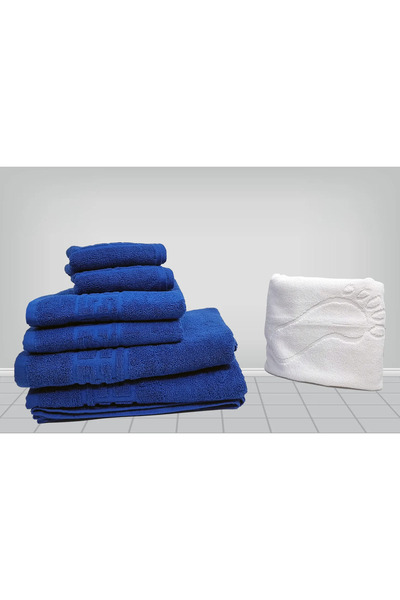 rotop Set of 7 Pakistani Cotton Towels Greek Border Royal Blue
