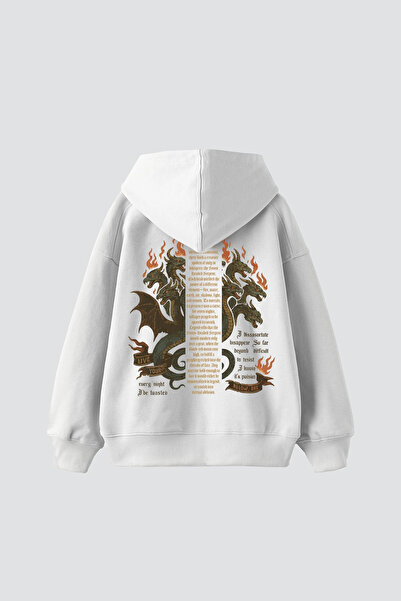 Sekizbiraltı Seven-Headed Serpent مطبوع قصة فضفاضة هوديي أبيض للجنسين