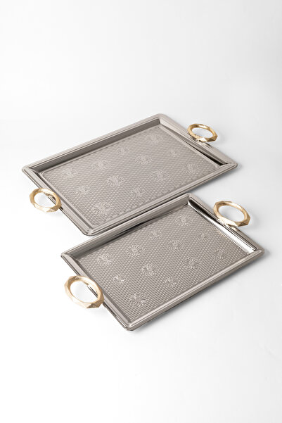 Le Paon Stainless Steel Silver 2-Piece Tray Set – Serving and Presentation Tr...