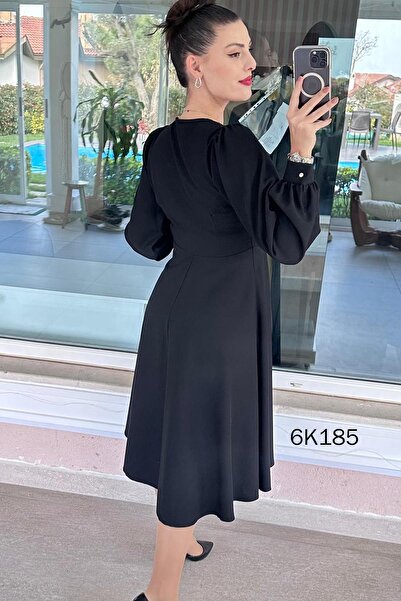 İnce Topuk Double-Breasted Collar Buckle Crepe Dress 6K185