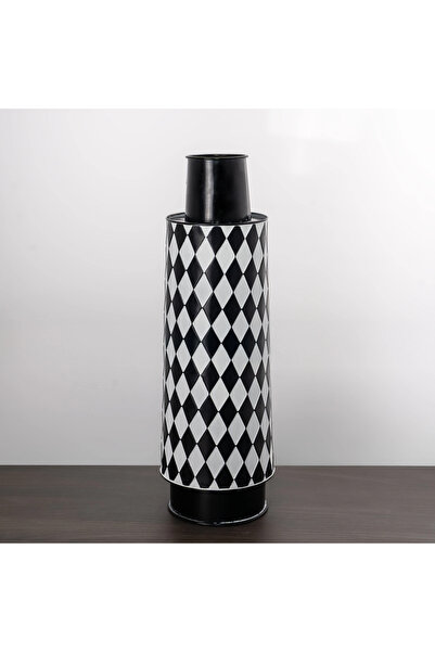 Hinora Μαύρο και άσπρο καρό μοντέλο μεταλλικό βάζο μεγάλου μεγέθους 50x18x18cm