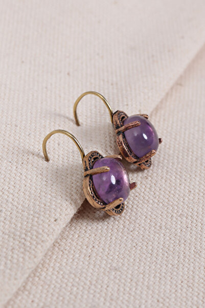 Süspüs Accessories Amethyst Stone Flower Model Authentic Earrings