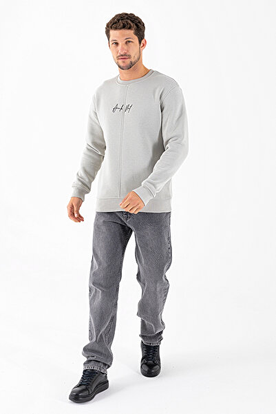 JB John Borners Мъжка велосипедна блуза с бродерия на врата Shardone 3-Thread Sweatshirt Grey - 26K 8504