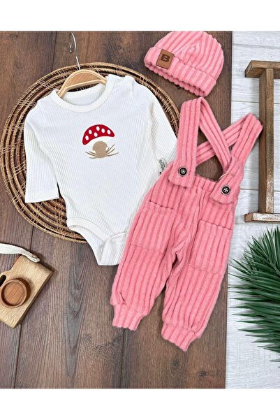 ZEYD ÇOCUK GİYİM MANTAR NAKIŞLI FİTİLLİ ŞAPKALI KIZ KIZ TULUM