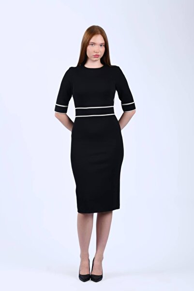 la luce Siyah Beli Kontrast Detaylı Elbise - LE625