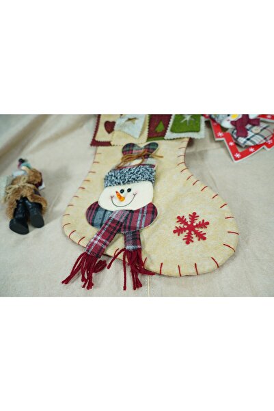 Flippy Κάλτσα δώρου, Flippy, με σχέδιο χιονάνθρωπου, κρεμ, μέγεθος 20x40 εκ., ύφασμα, εσωτερικό