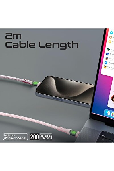 Promate TransLine-CC200 USB-C Cable, 60W PD, 480Mbps, 2m Nylon Braided (Pink)