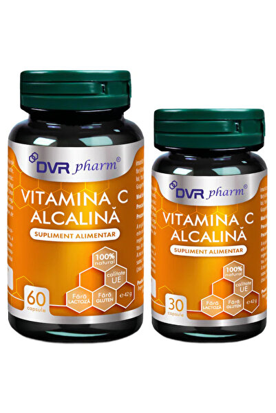 DVR Pharm Pachet de vitamina C 100% alcalină, fără gluten, fără lactoză, 60+3...