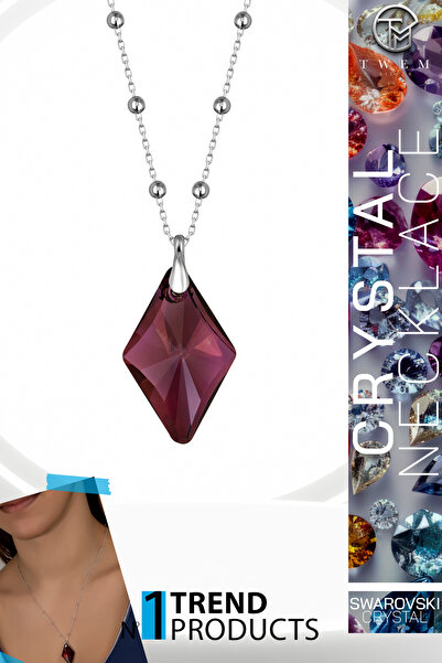 Twem Silver قلادة من حجر الزركونيا والكريستال من سواروفسكي مع حجر العقيق الأرجواني |   استخدام الأحجار الكريمة بشكل أنيق وراقٍ