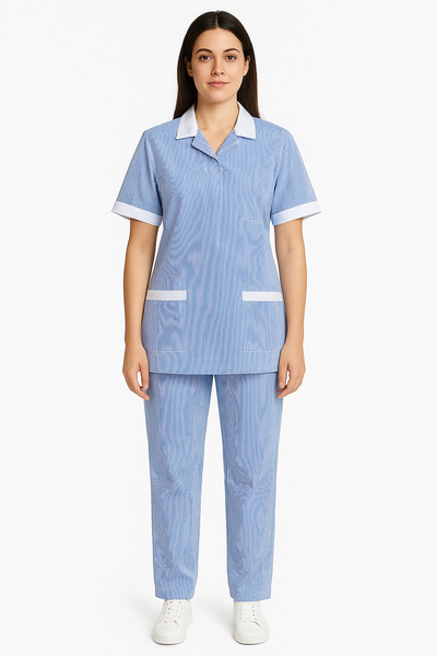 Rannah's Uniform طقم زي خادمة منزلي مخطط للنساء مع سحاب للإغلاق، بلوزة بأكمام...