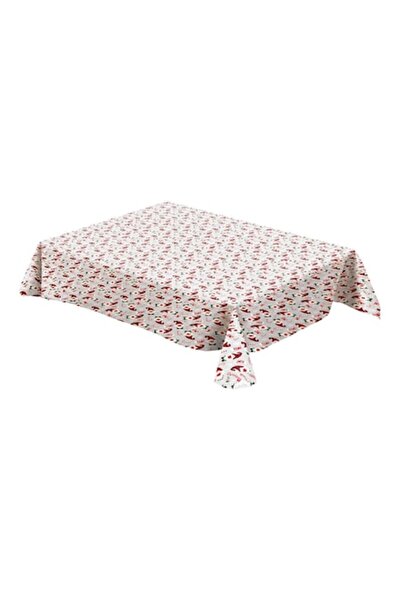 SHOPIENS Decorative Plasticized Gray Tablecloth with Christmas Gnome Pattern 180x140cm