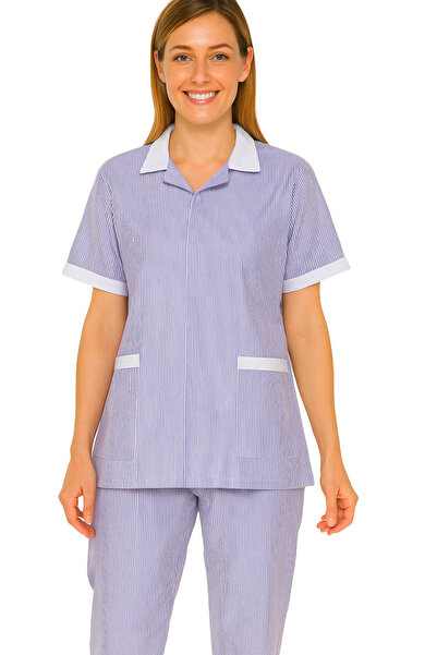 Rannah's Uniform طقم زي خادمة منزلي مخطط للنساء مع سحاب للإغلاق، بلوزة بأكمام...