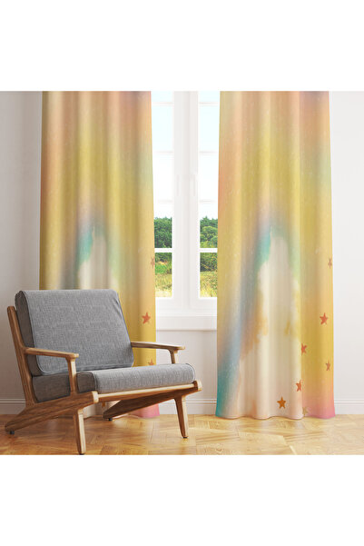 LadiesHome Pastel Gökyüzü ve Yıldız Desenli Tek Kanat Fon Perde – 140x260 cm