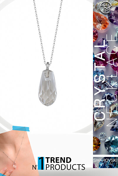 Twem Silver قلادة معدنية متدلية مرصعة بحجر الزركونيا الكريستالي من سواروفسكي ...