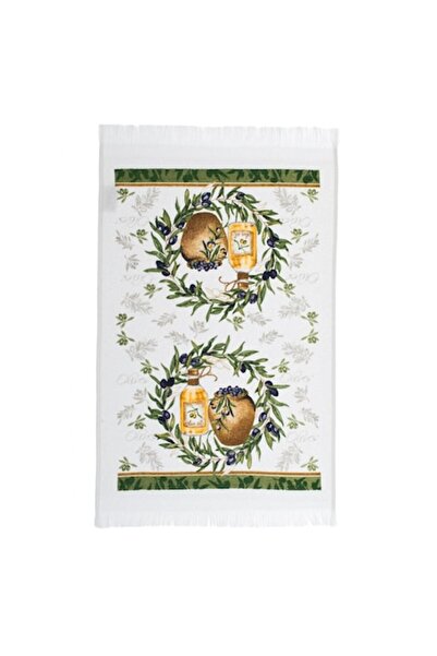 SHOPIENS Kitchen Towel, Olive and Oil Pattern, Cotton, White, 60x35 cm