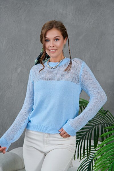 Miss Allos Pulover de tricotat guler rotund pentru femei cu guler transparent