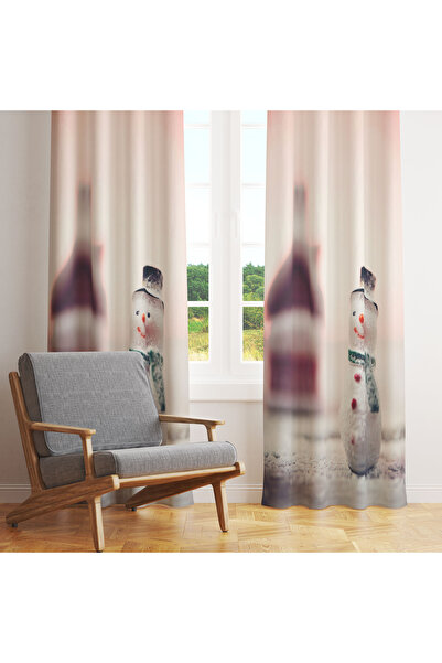 LadiesHome Cream Red Mini Snowman Winter 140X260 Single Wing Background Curtain