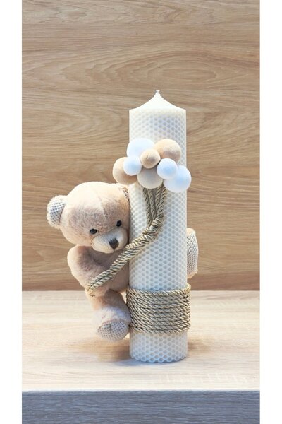 KidsMagazin Lumânare cremoasă cu ursuleț de pluș