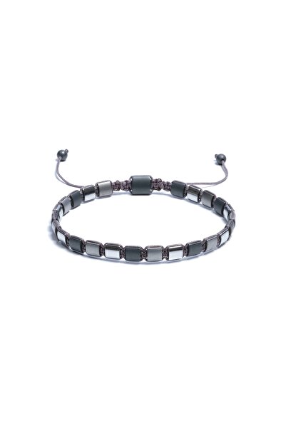 Sırlı Taş Hematit Doğal Taş Bileklik, Unisex Tasarım Bileklik, İpli Ayarlanab...