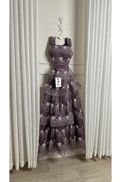 Onila Purple ruffle embroidered dress