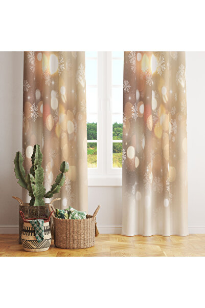 LadiesHome Beige Background with Golden Sparkling Snowflakes Single Wing Background Curtain 140X260 cm