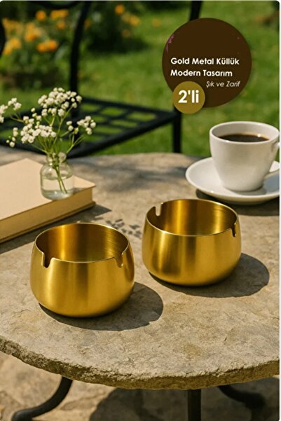 İndirimKap 2 ADET Gold Metal Küllük Modern Tasarım Şık ve Zarif Küllük Gold Kül Tablası