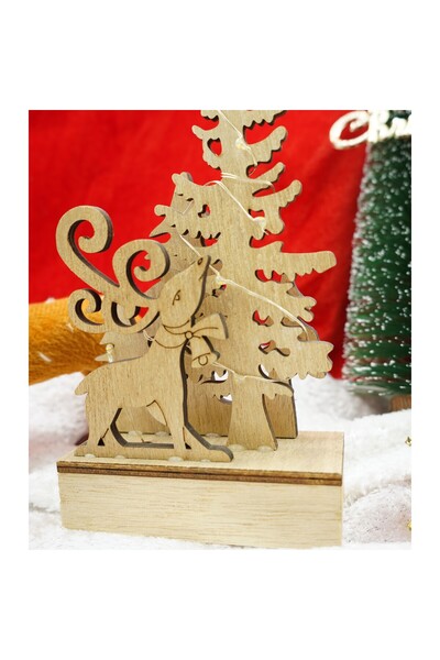 Bibilel Lighted wooden decoration — deer and fir scene, brown, 11×5×19 cm, indoor/outdoor