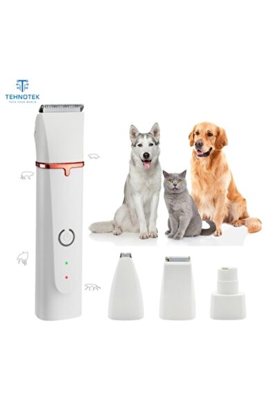 TehnoTek Pet Grooming Clipper, Stainless Steel & Ceramic Blade, 4 Guide Sizes, Nail Trimmer, 6000RPM