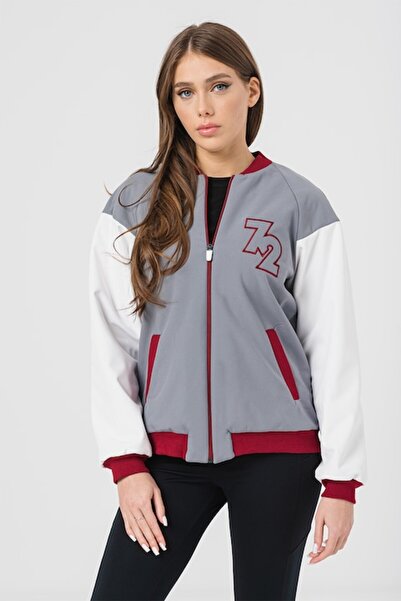 Pegas - Bomber jacket with raglan sleeves, dark red/optical white/dark gray, L