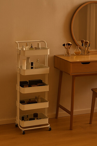 MARIA HOMES عربة تخزين معدنية بيضاء بخمس طبقات مع عجلات - عربة تنظيم طويلة مت...