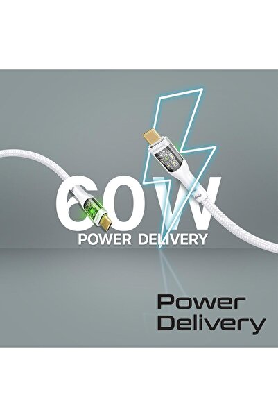 Promate TransLine-CC200 USB-C 60W 2m Nylon Braided Cable (White)