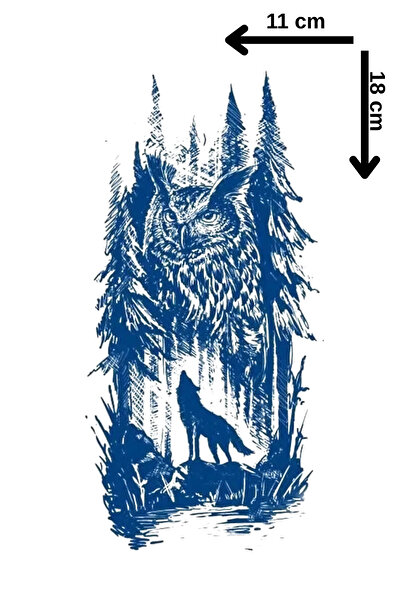 Barly 30 Gün / 1 Ay Kalıcı Baykuş ve Kurt Figürlü 12 Saat Sonra Kararan Geçici Dövme Tattoo