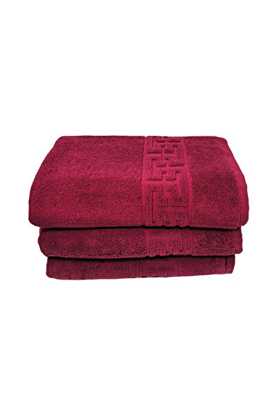 rotop Set of 3 Towels 70×130 cm Cotton 500 g/m² Greek Border Burgundy