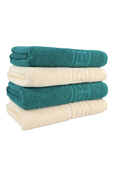 rotop Set of 4 Towels 50x90 cm Cotton 500 g/m² Greek Border - Green Dark, Ivory