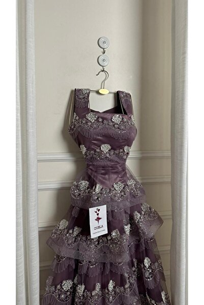 Onila Purple ruffle embroidered dress
