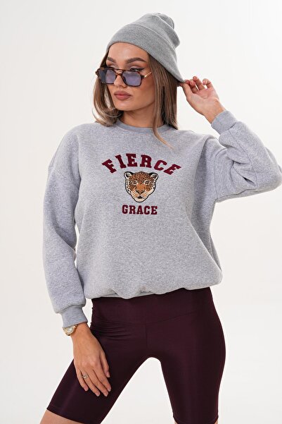 ŞİMAL Γυναικείο φούτερ με κέντημα μπροστά με τρία νήματα 255375 -